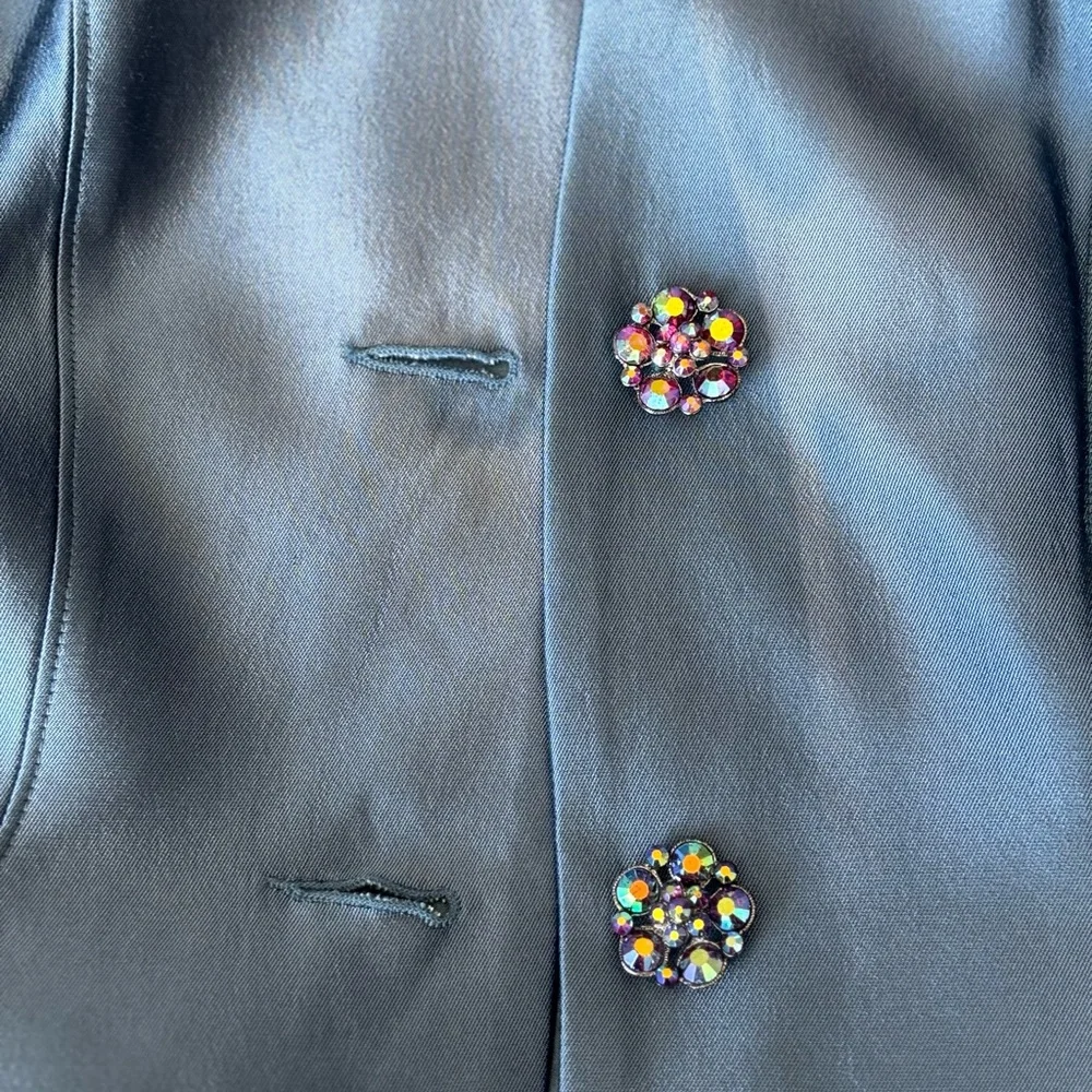 Lily & Taylor Blue Silk Wool 2pc Skirt Suit w/Floral Rosette Lace Brocade NWT 14 - Picture 14 of 16